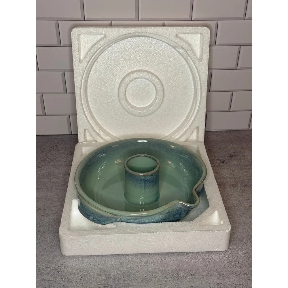 Tumbleweed Pottery Ceramic Chicken Cooker Vertical Roaster Seafoam Green Blue